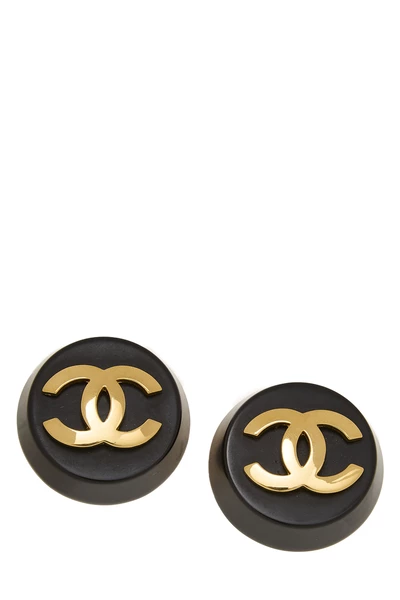 Black & Gold 'CC' Round Earrings Large