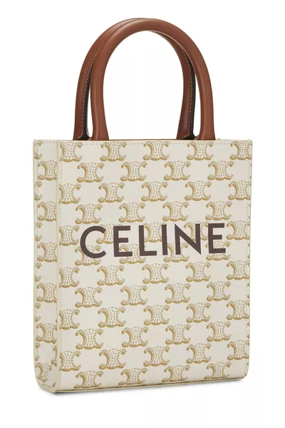 White Triomphe Coated Canvas Vertical Tote Small, , large