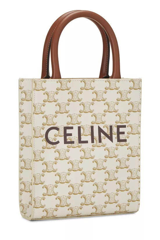 White Triomphe Coated Canvas Vertical Tote Small, , large image number 1