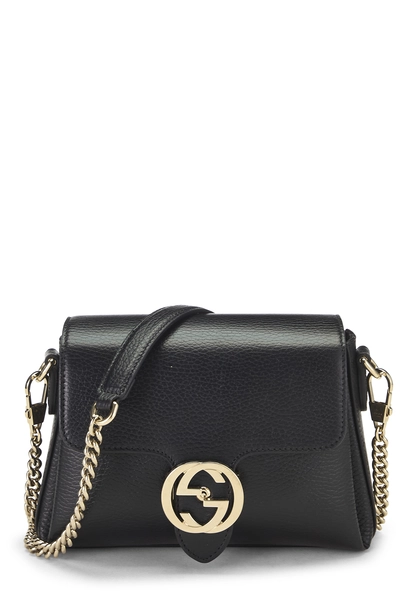 Black Leather Interlocking Shoulder Bag Small