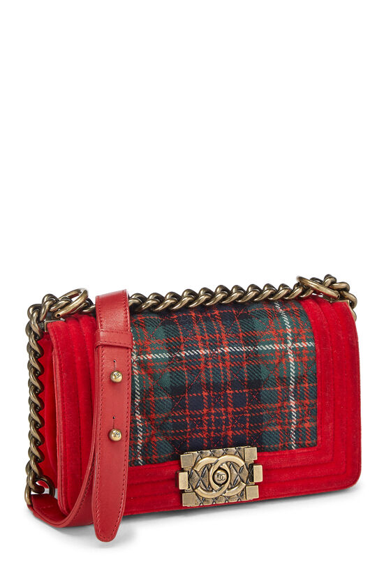 Paris-Edinburgh Red Tartan Velvet Boy Bag Small
