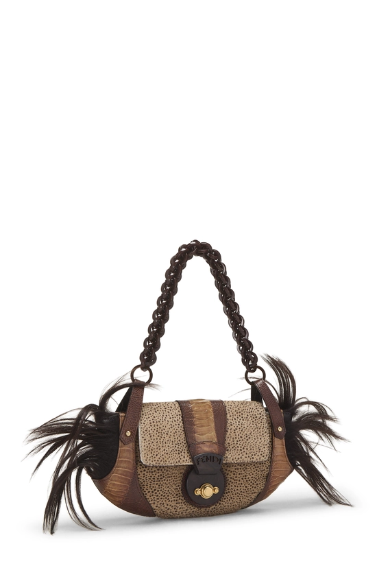 Brown Ponyhair Compilation Shoulder Bag, , large image number 1