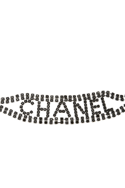 Black Crystal Logo Chain Belt, , large