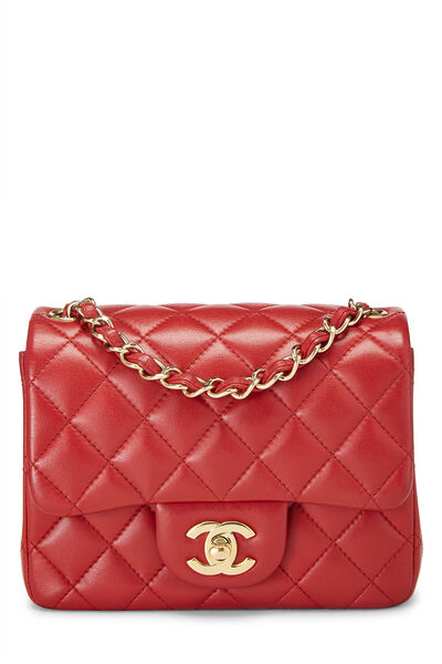 Red Quilted Lambskin Classic Square Flap Mini