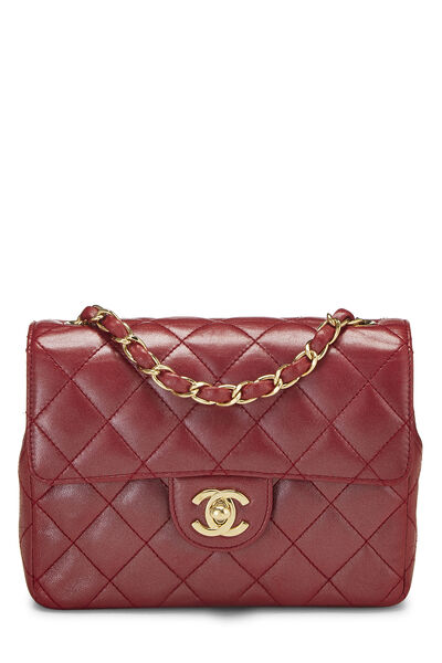 Red Quilted Lambskin Half Flap Mini