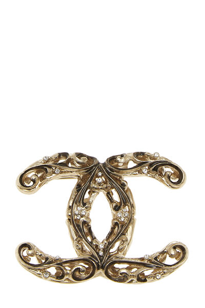 Gold & Crystal 'CC' Pin