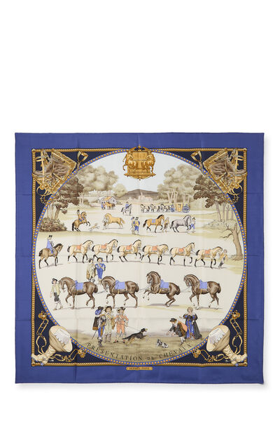 Blue & Multicolor 'Pr&eacute;sentation de Chevaux' Silk Scarf 90