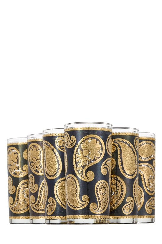 Black 22K Gilded Paisley Motif Glassware Set of 6, , large image number 2