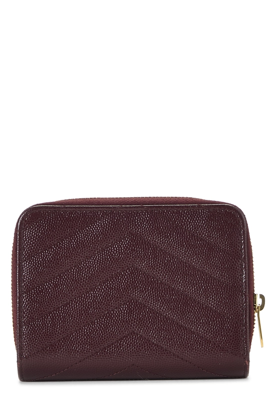 Burgundy Grainy Leather Line Flap Compact Wallet , , large image number 2