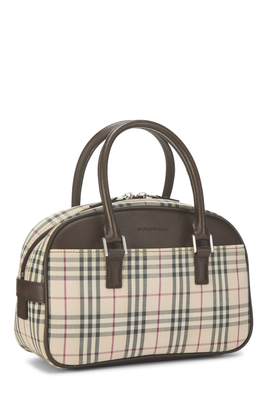 Brown Check Jacquard Canvas Bowler Bag Small, , large image number 1
