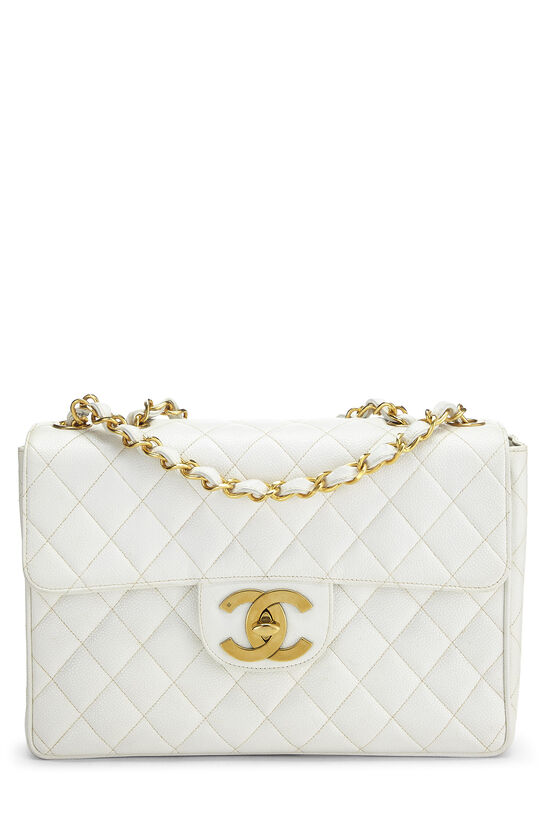 White Quilted Caviar Half Flap Jumbo, , large image number 0