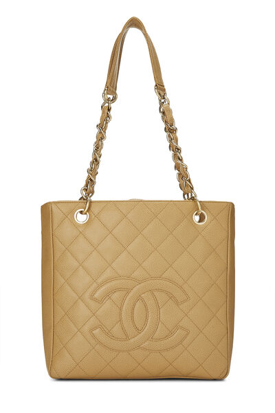 Beige Quilted Caviar Petite Shopping Tote (PST)