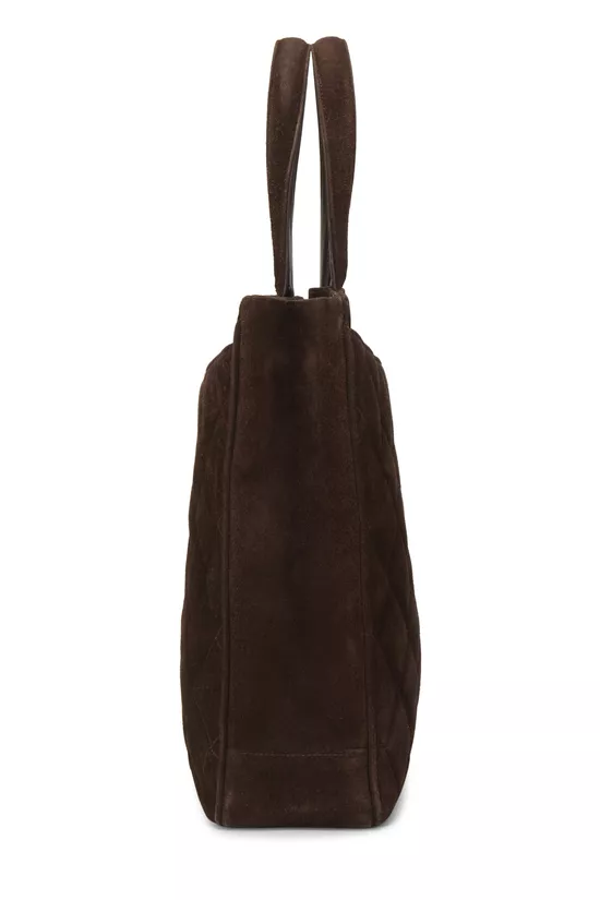 Brown Quilted Suede Turnlock Tote Large, , large image number 2