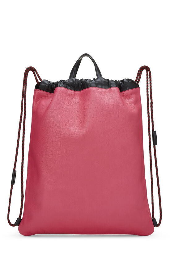 Pink Leather Logo Print Drawstring Backpack Large , , large image number 4