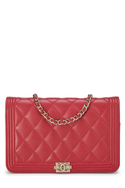 Chanel Red Quilted Lambskin Boy Wallet on Chain (WOC)