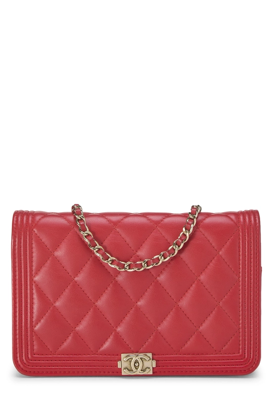Red Quilted Lambskin Boy Wallet on Chain (WOC), , large image number 0