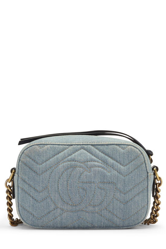 Gucci Blue Diagonal Quilted Leather Marmont Small Torchon Small Camera Bag
