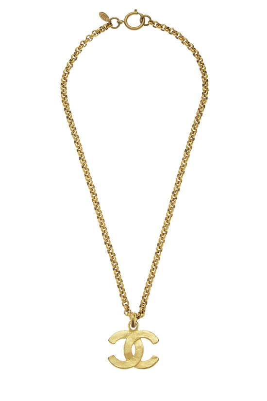 Gold Textured 'CC' Necklace, , large image number 0