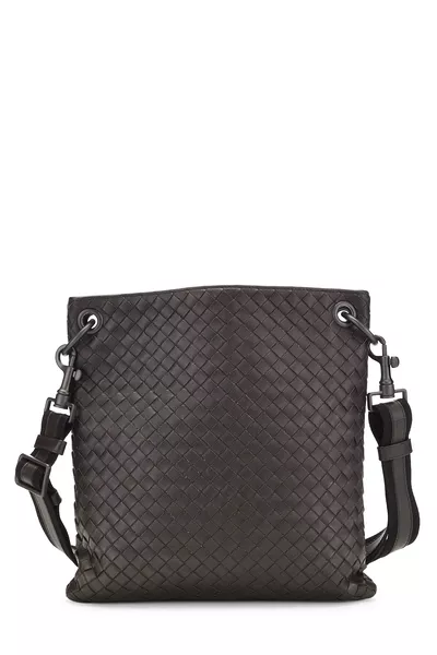 Brown Intrecciato Leather Flat Messenger Bag