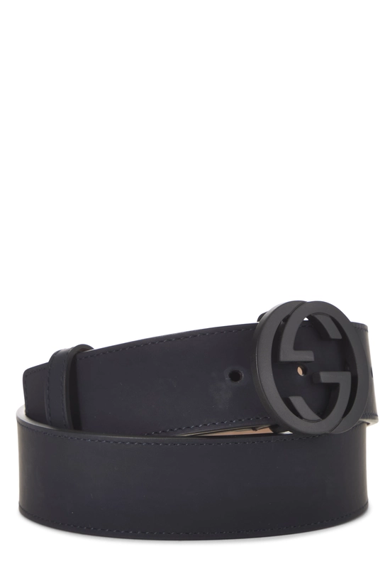 Black Nubuck Leather Interlocking GG Belt 80, , large image number 0