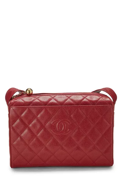 Red Quilted Caviar Diamond 'CC' Camera Bag Large