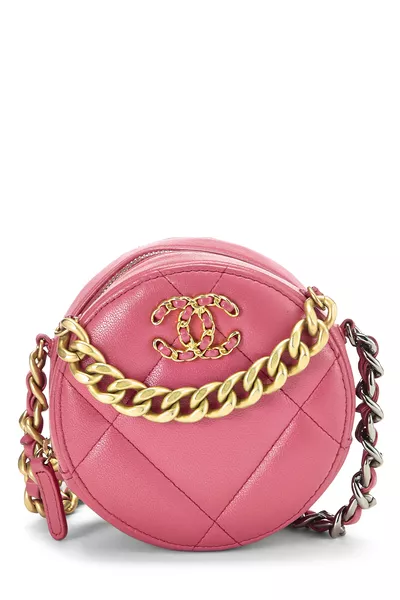 Pink Quilted Lambskin 19 Round Chain Crossbody Mini