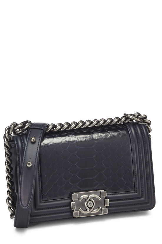 Chanel Navy Python & Calfskin Boy Bag Small Q6B01AILNH000
