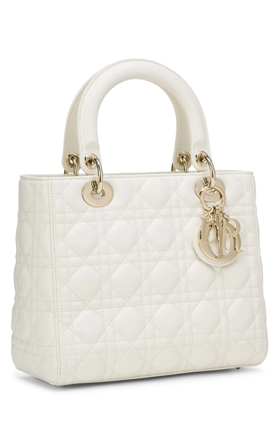 White Cannage Quilted Lambskin Lady Dior Medium, , large