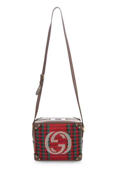 Red & Brown Houndstooth Wool Interlocking GG Shoulder Bag, , large