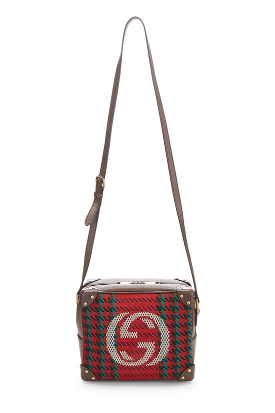 Red & Brown Houndstooth Wool Interlocking GG Shoulder Bag, , large image number 3