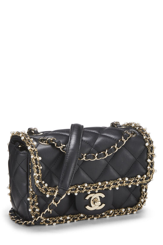 Black Quilted Lambskin Pearl Chain Rectangular Flap Mini, , large image number 1