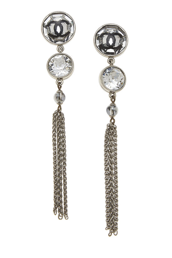 Silver & Crystal Tassel Chain Dangle Earrings