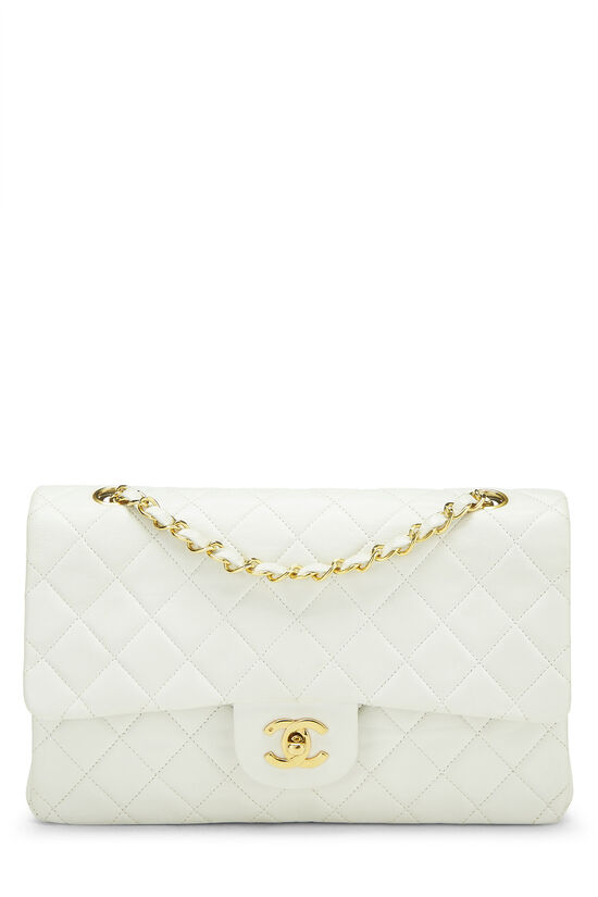 White Quilted Lambskin Classic Double Flap Medium, , large image number 0