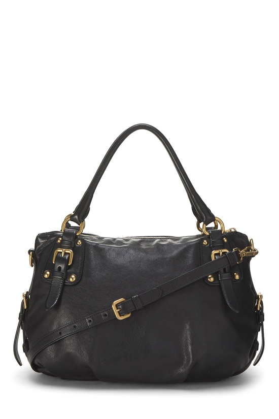 Black Calfskin Leather Convertible Buckle Handbag, , large image number 3