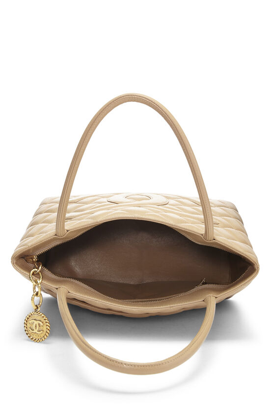 Beige Quilted Caviar Medallion Tote