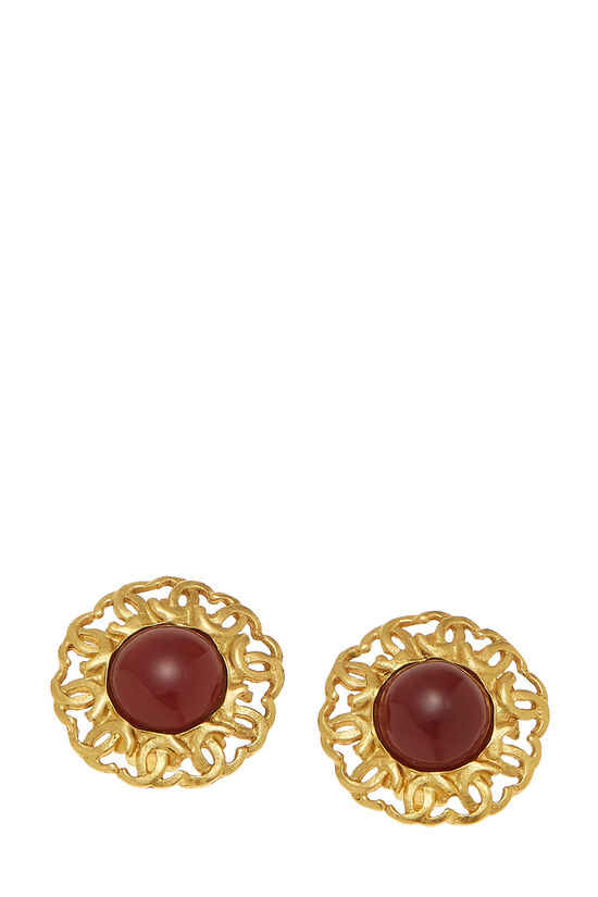 Gold & Red Gripoix 'CC' Earrings, , large image number 1