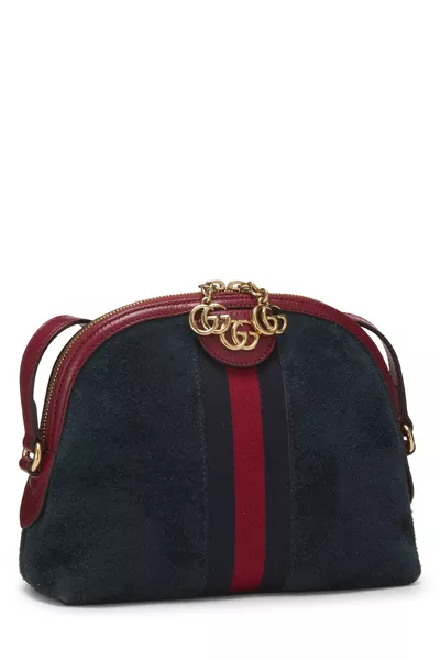 Navy Suede Ophidia Shoulder Bag Small, , large