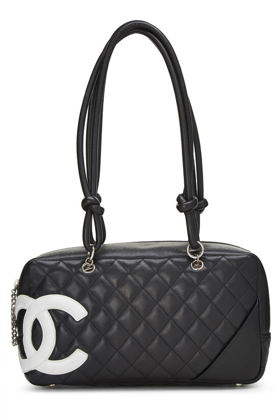 Chanel White And Black Quilted Aged Lambskin Small Hula Bag
