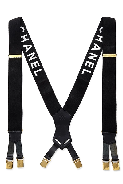 Black Elastic Logo Suspenders, , large