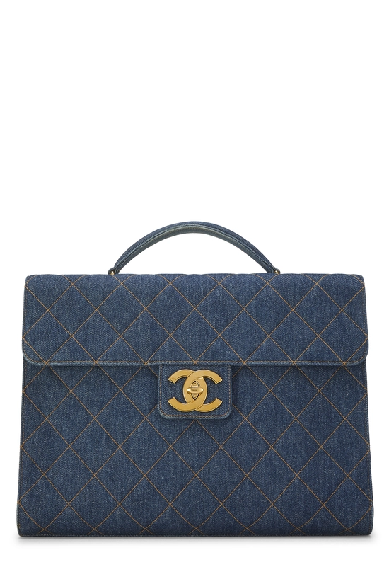 Blue Quilted Denim Briefcase, , large image number 0