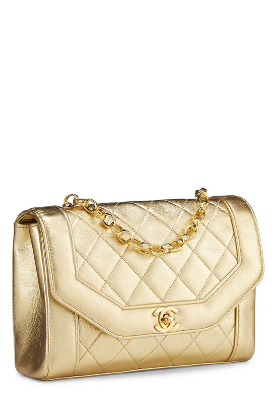 Metallic Gold Quilted Lambskin Shoulder Bag Small, , large image number 3