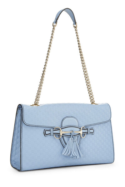 Blue Microguccissima Leather Emily Chain Shoulder Bag, , large