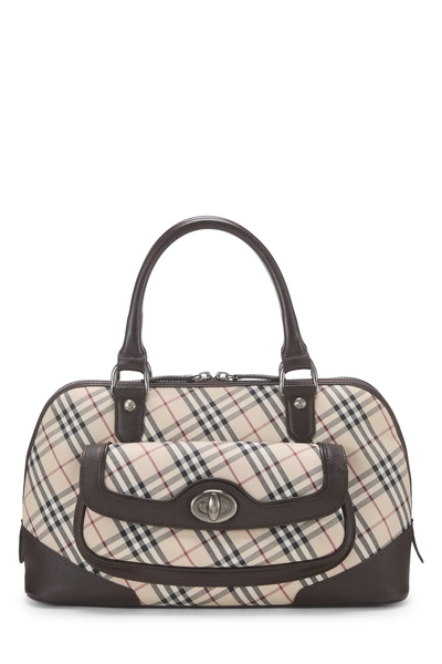 Burberry Brown Jacquard Check Turnlock Dome Handbag
