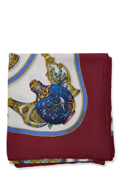 Burgundy & Multicolor 'Qu'importe le Flacon' Silk Scarf 90, , large