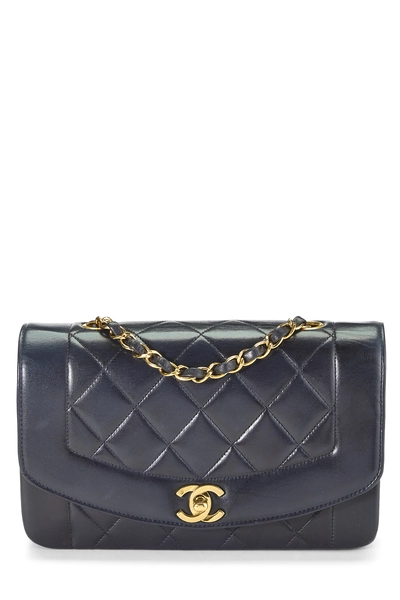 Navy Quilted Lambskin Diana Flap Small