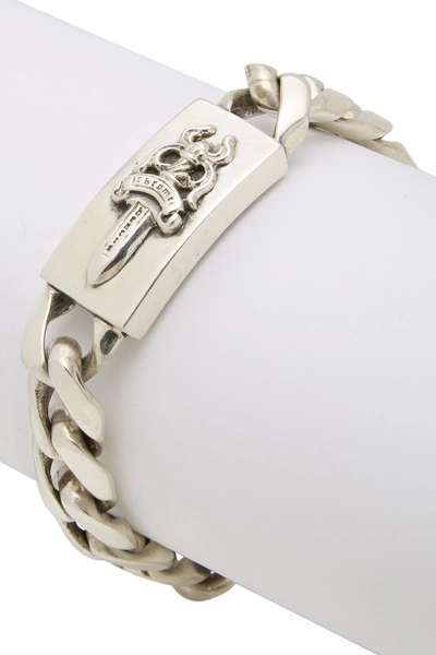 Sterling Silver Floral Cross ID Bracelet