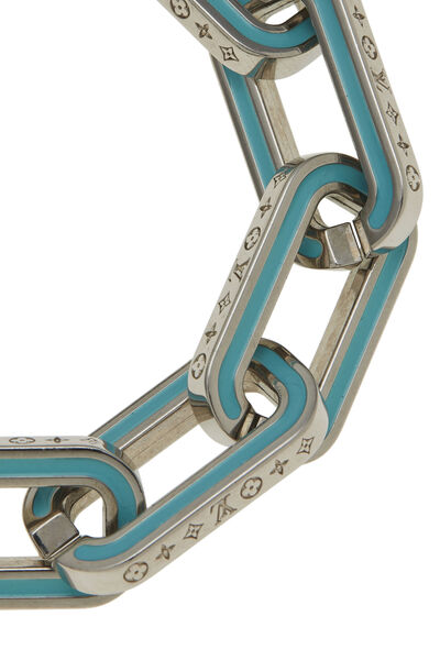 Silver & Blue Monogram Links Bracelet, , large