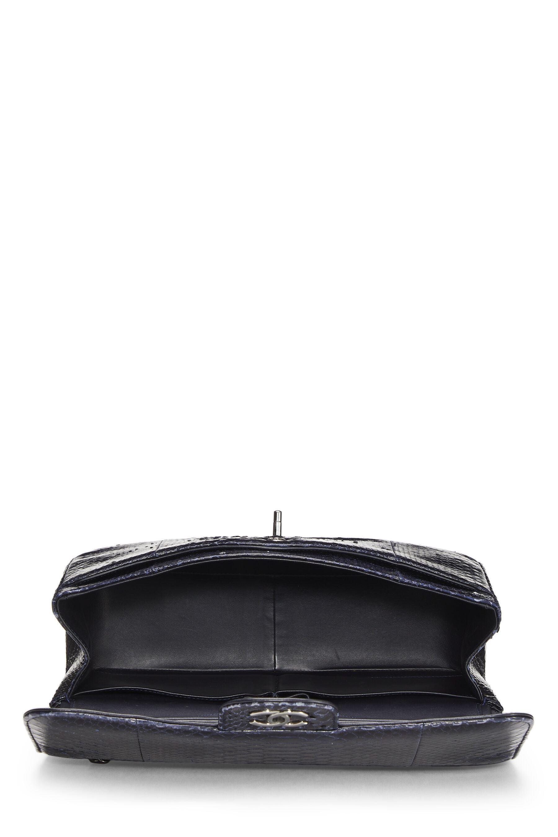 Pre-Owned Navy Python New Classic Double Flap Jumbo Q6BAQP1LN4000