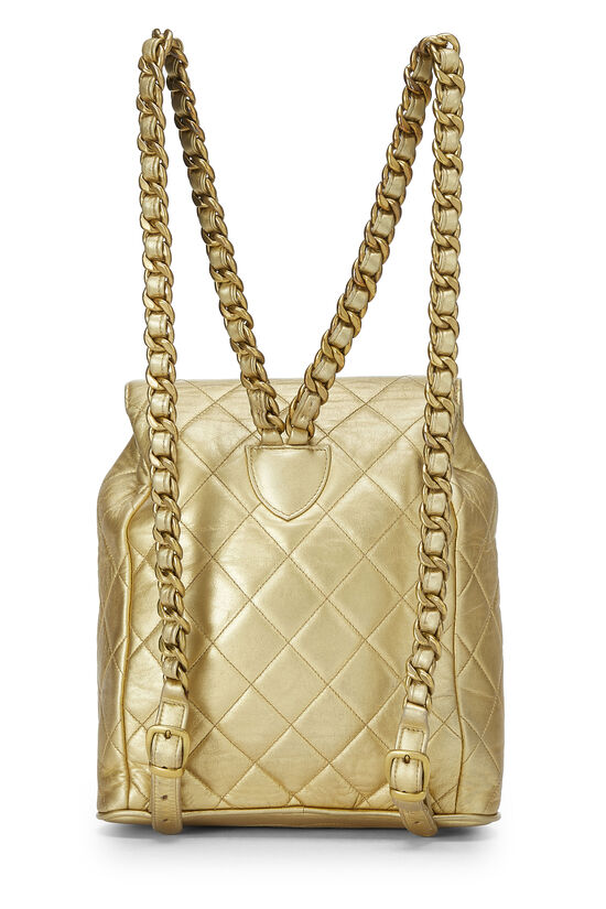 Chanel Metallic Gold Quilted Leather Classic Backpack Mini Q6B0NE4ND9004