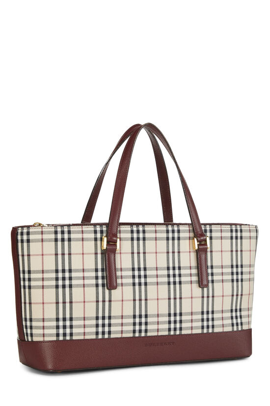 Burgundy Check Jacquard Fabric Tote Long, , large image number 2